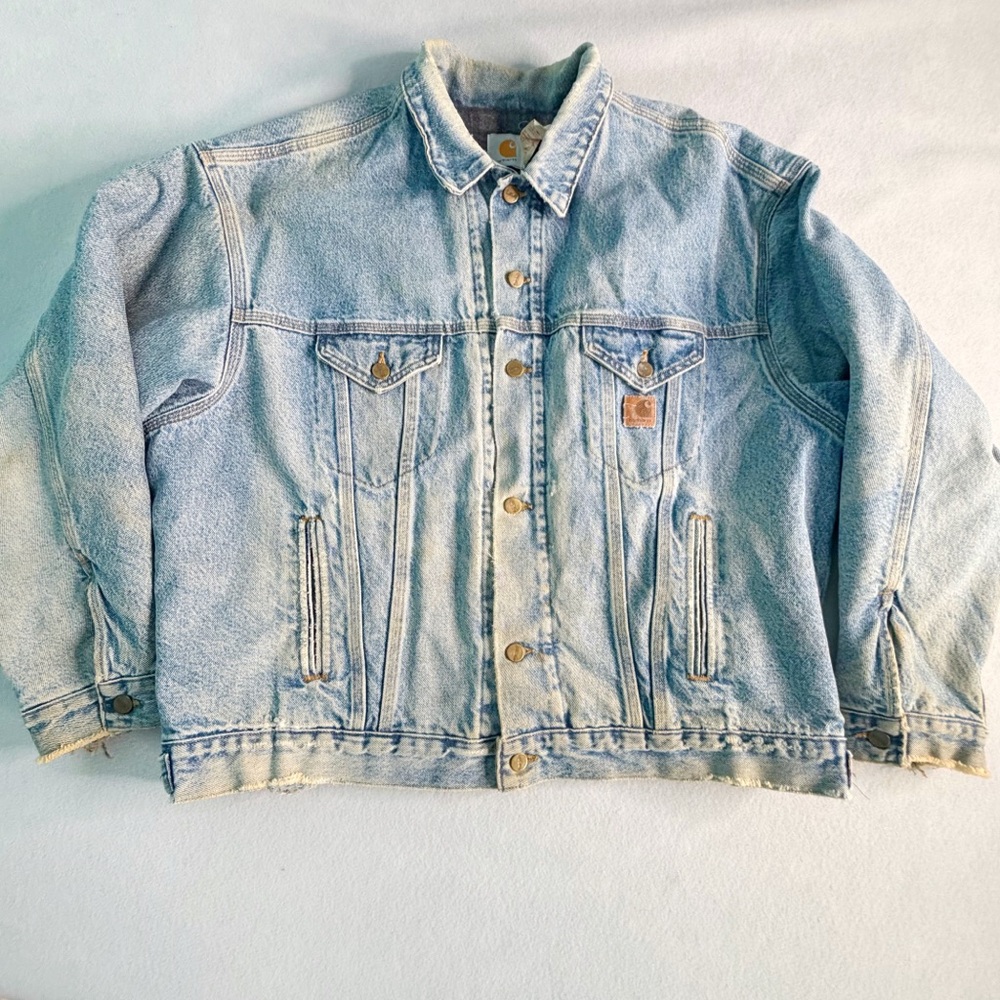 Vintage Carhartt Blanket Lined Jacket Mens 2XL Distressed USA Denim Coat